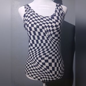 NOBO Optical Illusion Black & White Tank Top | Bold Graphic Pattern | Size M
